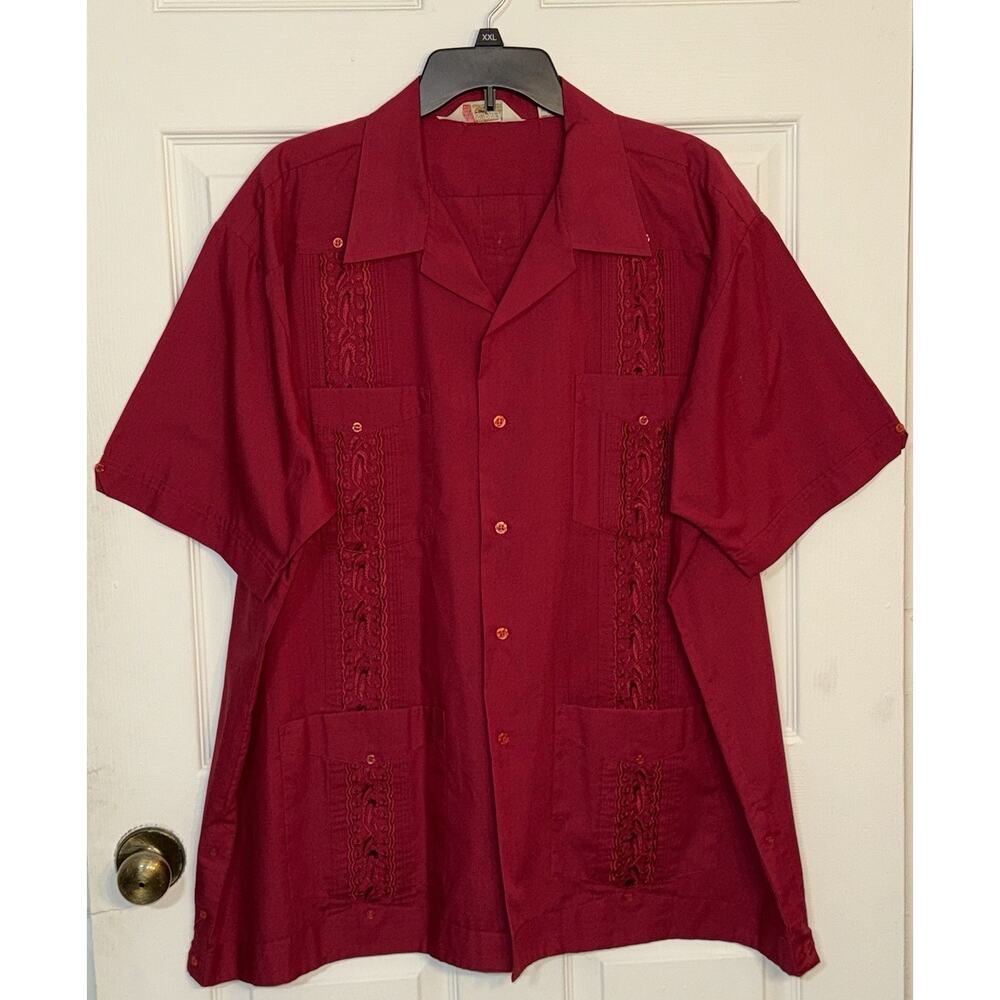Supreme Permanent Press Vintage Red Button Down Shirt Men's‎ Size 2X Embroidered